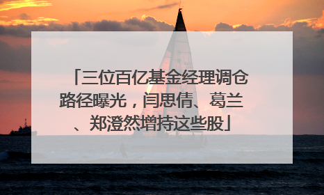 三位百亿基金经理调仓路径曝光，闫思倩、葛兰、郑澄然增持这些股