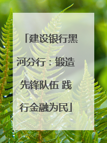 建设银行黑河分行：锻造先锋队伍 践行金融为民