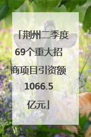 荆州二季度69个重大招商项目引资额1066.5亿元