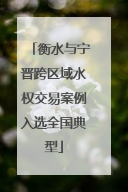 衡水与宁晋跨区域水权交易案例入选全国典型