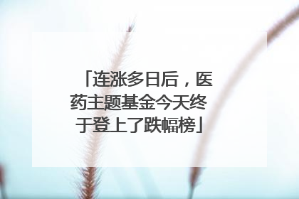 连涨多日后，医药主题基金今天终于登上了跌幅榜