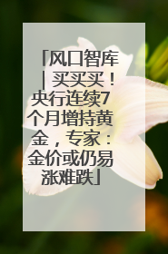 风口智库｜买买买！央行连续7个月增持黄金，专家：金价或仍易涨难跌