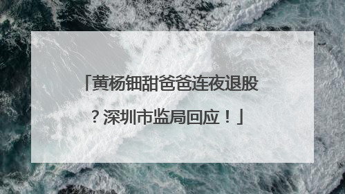 黄杨钿甜爸爸连夜退股？深圳市监局回应！